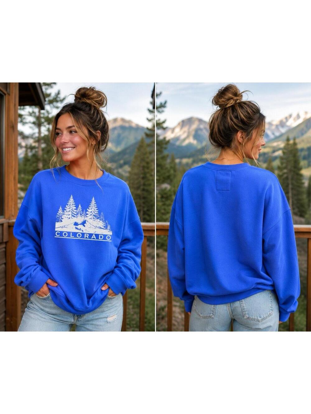 American Eagle Colorado Graphic Sweatshirt Blue Fleece Lined Oversized L
